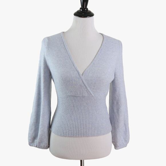 Madewell Size S Merino Wool Blend Sweater Cozy Yarn Surplice Blue - Picture 3 of 11